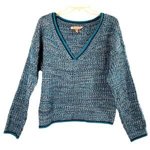 Harlow & Rose Sweater Womens Medium Blue V Neck Chunky Knit Pullover School Girl